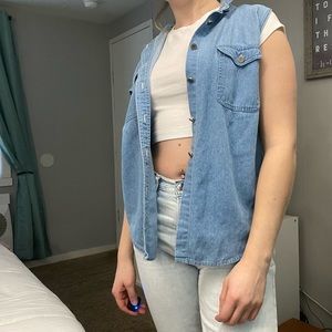 denim button up sleeveless shirt / vest